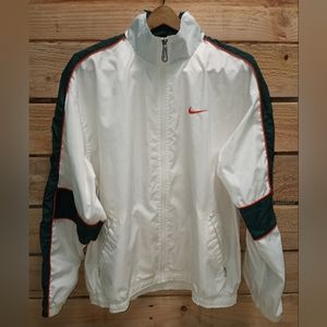 Vintage Nike Zip Up Windbreaker, White, Orange, and Green, Size Large